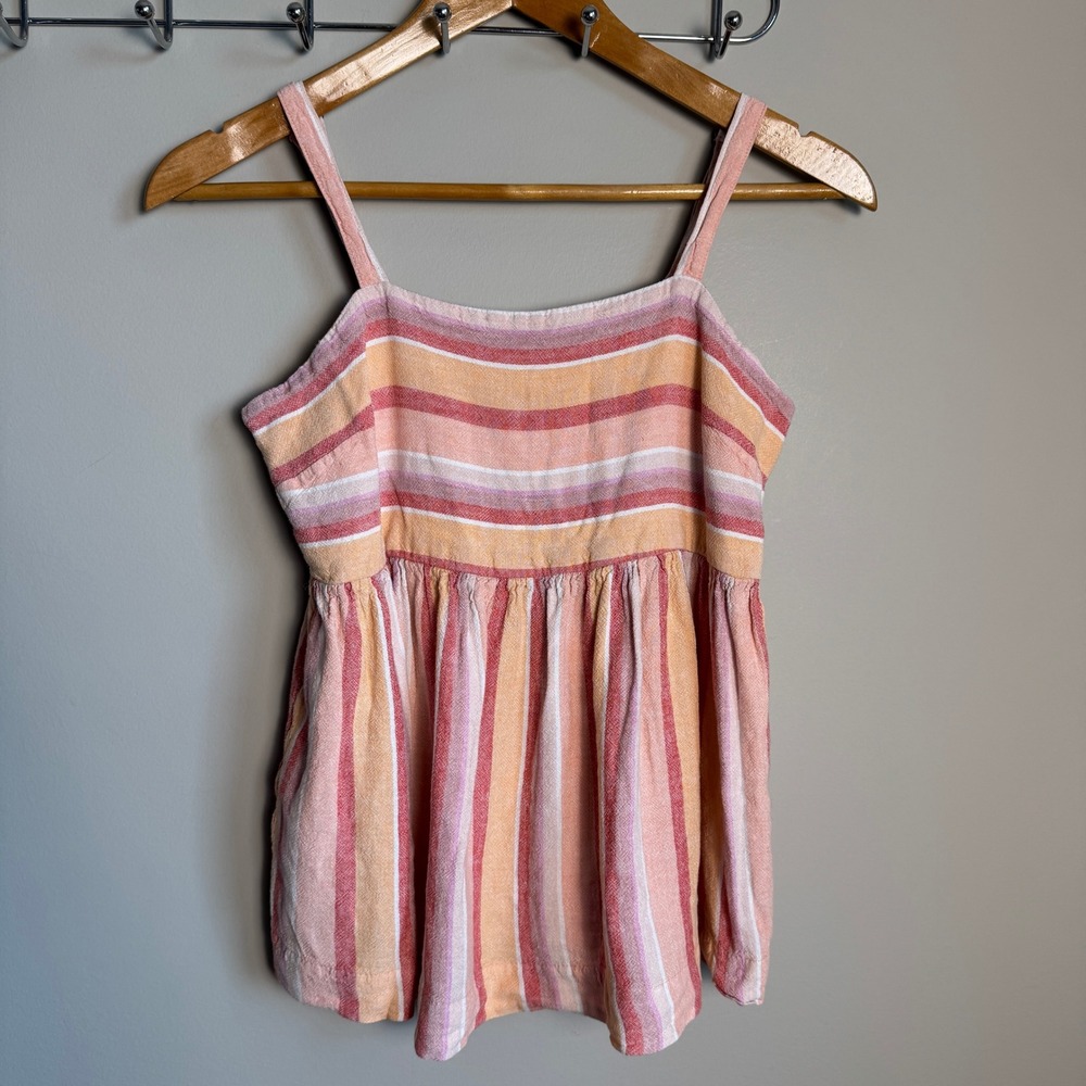 Far West Striped Cami Top Smocked Boho Casual Sleeveless Beach Linen Rayon Blend